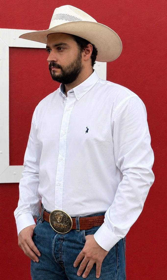 Cowboy vestindo camisa Austin Western manga longa lisa 02
