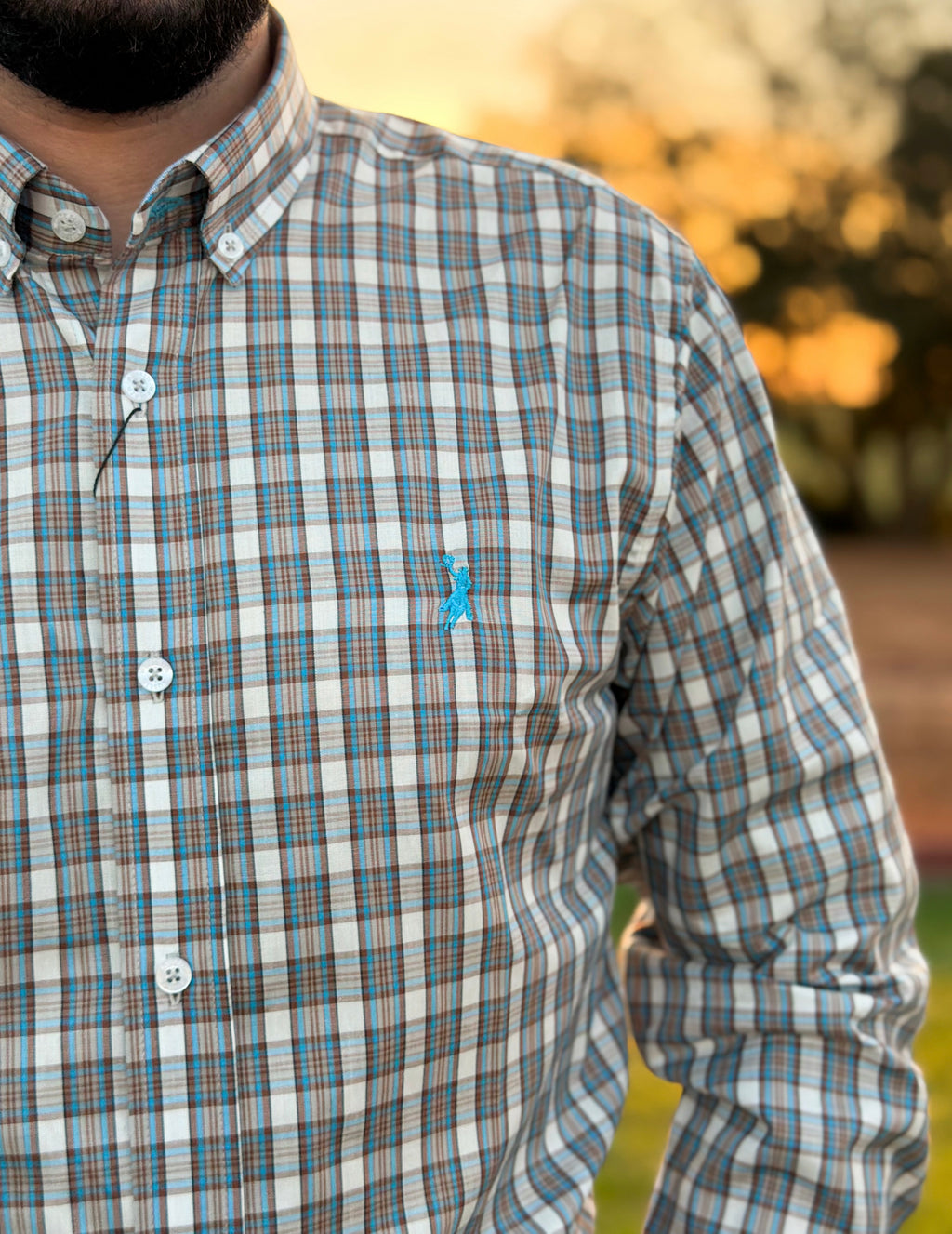 Close da camisa Austin Western manga longa xadrez 02
