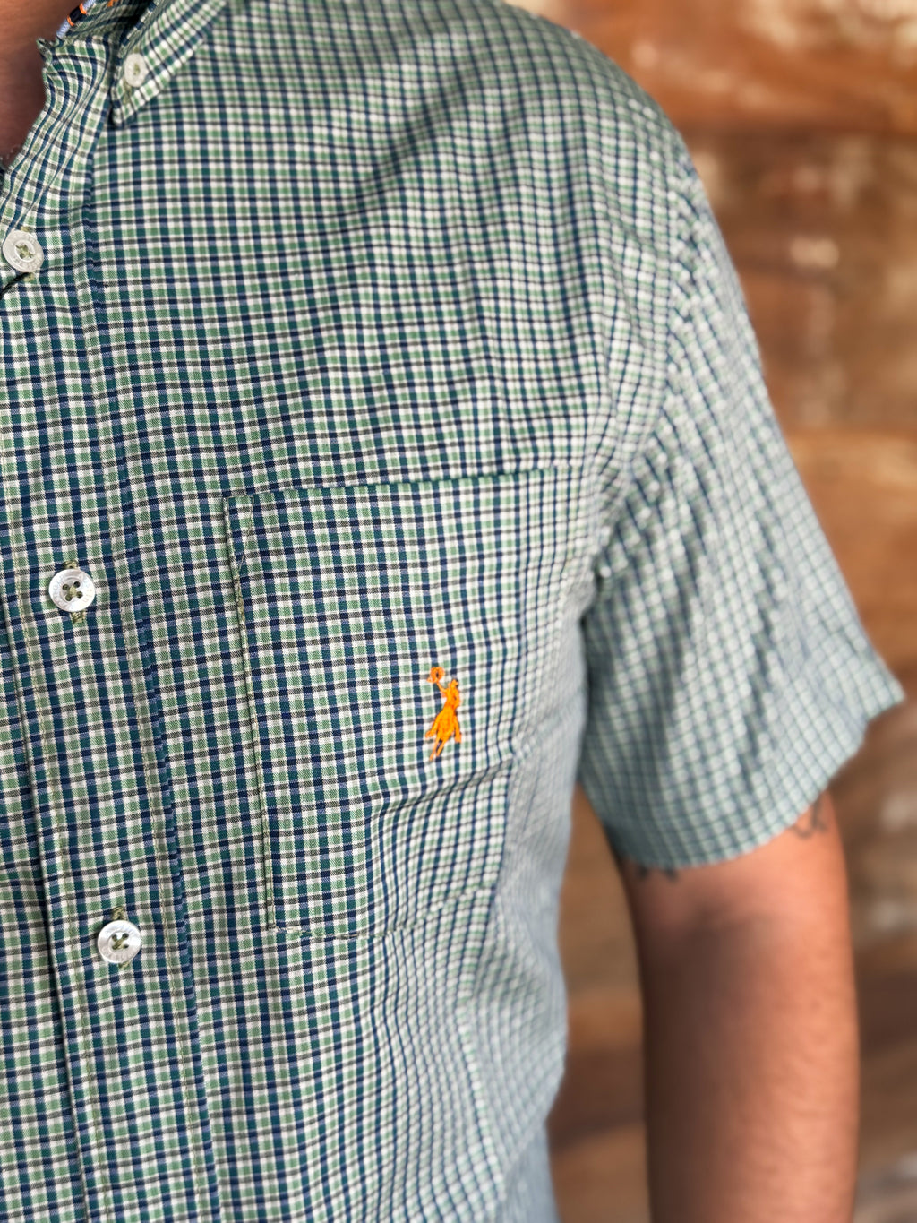 Close da camisa Austin Western manga curta xadrez 01