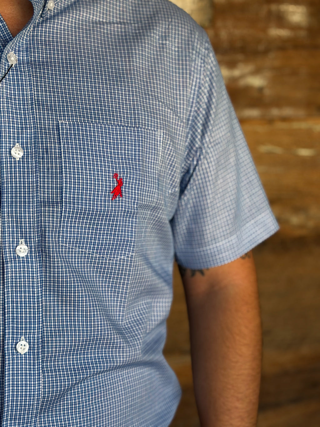 Close da camisa Austin Western manga curta xadrez 02
