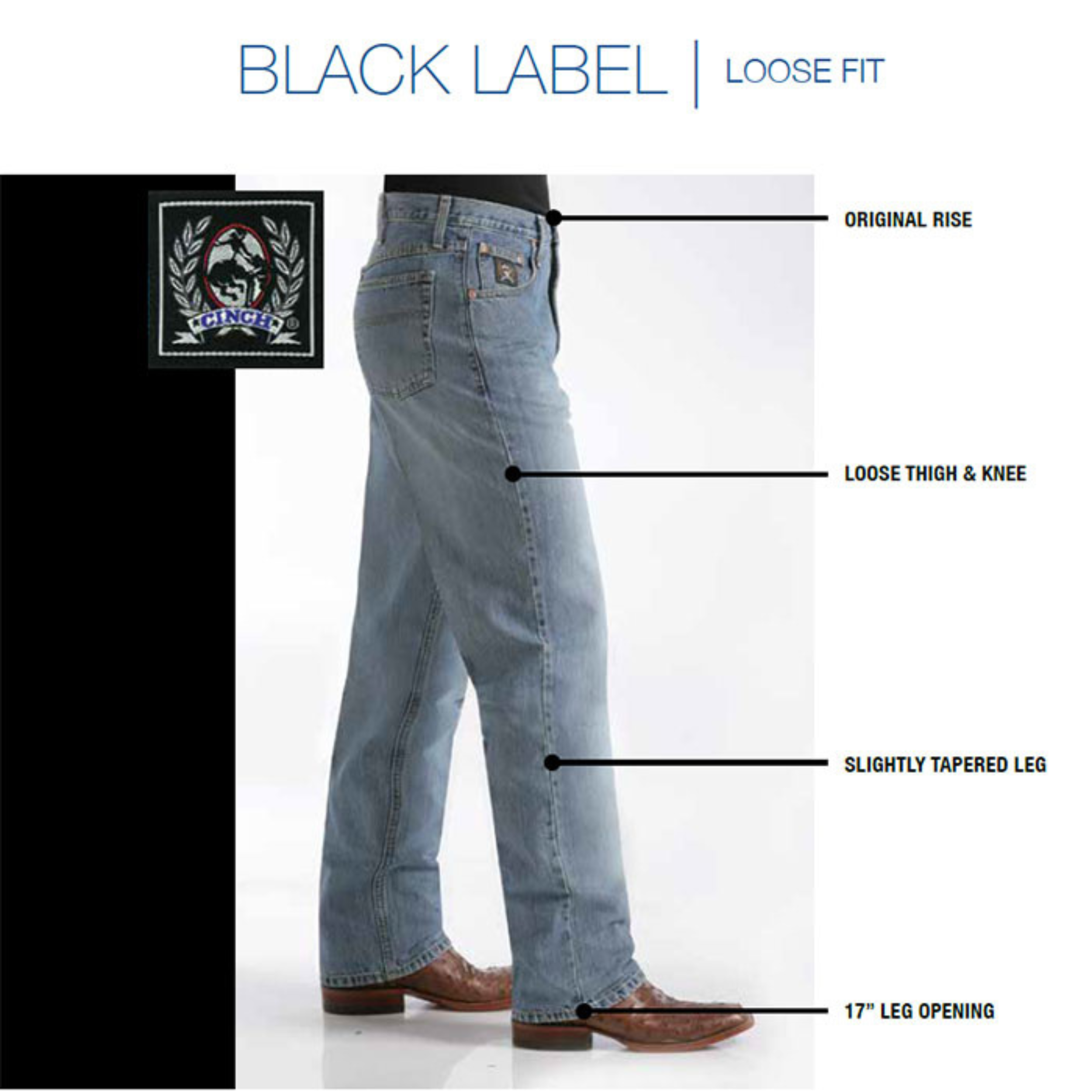 Detalhes do ajuste da Calça Cinch Black Label