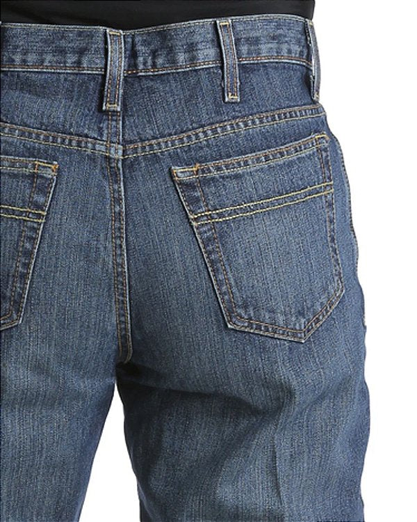 Detalhes da lavagem clara da Calça Cinch White Label.